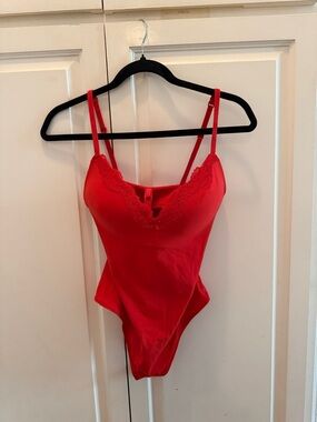 SKIMS Red Lace-Trim Bodysuit